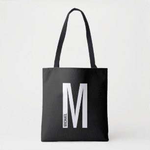 Bolsa Tote Monograma e Nome de Negrito Personalizado Moderno