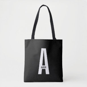 Bolsa Tote Monograma e Nome de Negrito Personalizado Moderno