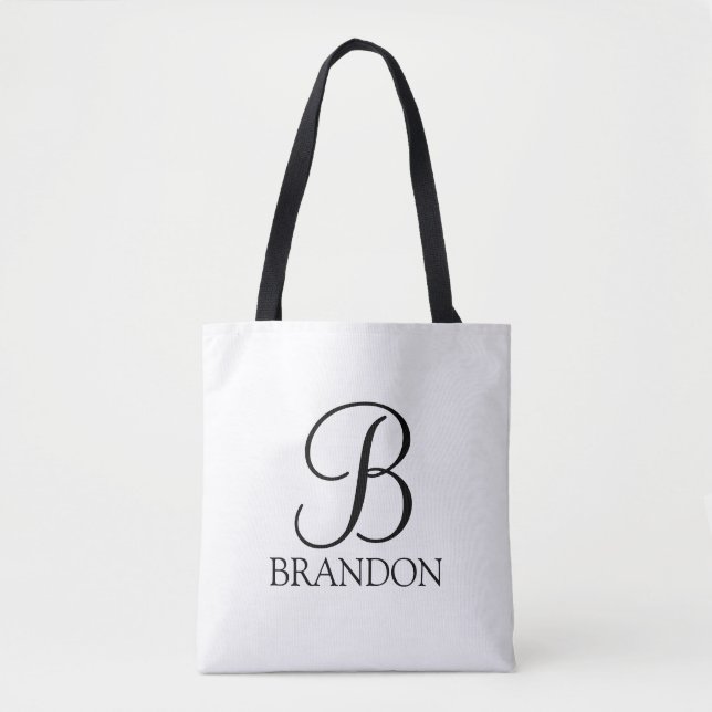 Bolsa Tote Monograma e Nome de Script Personalizado (Frente)