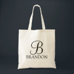 Bolsa Tote Monograma e Nome de Script Personalizado<br><div class="desc">Monograma personalizado e Dif de nome apresentam um monograma personalizado no estilo de fonte do script clássico preto e o nome no estilo de fonte do serif clássico preto em fundo branco. Perfeito como presente de feriado,  reunião familiar favorece e presente para qualquer ocasião especial.</div>