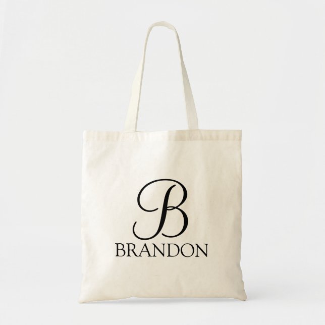 Bolsa Tote Monograma e Nome de Script Personalizado (Frente)