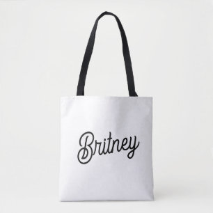 Bolsa Tote Monograma e Nome Personalizados de Branco Preto Mo