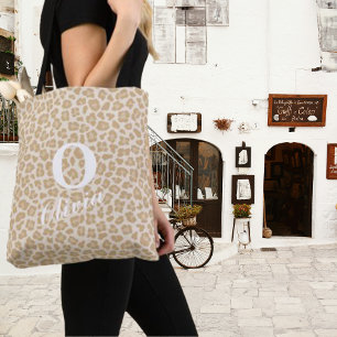 Bolsa Tote Monograma e Nome Personalizados de Impressão Leopa