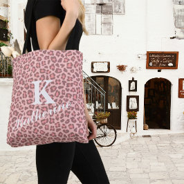 Bolsa Tote Monograma e Nome Personalizados de Impressão Leopa