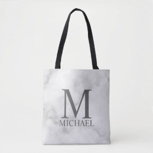 Bolsa Tote Monograma e Nome Personalizados do Marble Branco