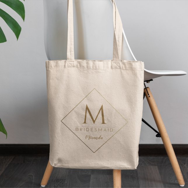 Bolsa Tote Monograma e Nome Personalizados do Ouro Elegante B (Criador carregado)
