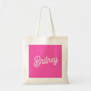 Bolsa Tote Monograma e Nome Personalizados Rosa Neon Moderno