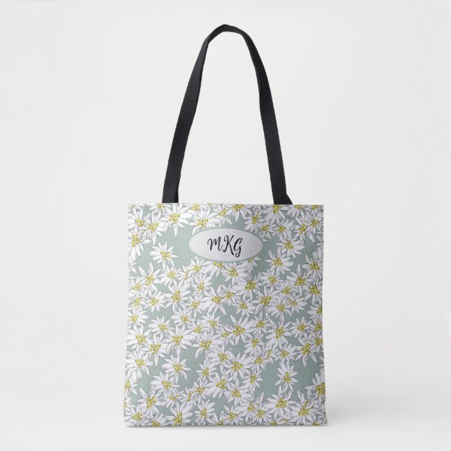 Bolsa Tote Monograma Edelweiss Som de Música Alps Botânico (Frente)
