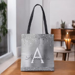 Bolsa Tote Monograma Elegante de brilho de prata de luxo<br><div class="desc">Faísca de Silver de Luxo e Espalhamento de Folhas de Aço Metálica Isolada e Largura de Folha de Monograma Elegante Bag. Este Livro Bag pode ser personalizado para incluir seu nome inicial e próprio e ser dado como presente para o Natal, Sweet 16, 18, 21rua, 40º, 50º ou 60º aniversário,...</div>