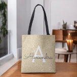 Bolsa Tote Monograma Elegante de Luxo Dourado Sparkle Bag<br><div class="desc">Faux Sparkle Dourado de luxo e Glitter Elegant Monographic Bag. Esta Lista de Livros pode ser personalizada para incluir seu nome inicial e primeiro.</div>