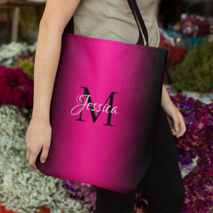 Bolsa Tote Monograma Elegante de Ombre Preto e Rosa Profundo