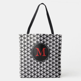 Bolsa Tote Monograma Elegante de Padrão Branco Preto Moderno