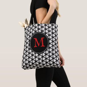 Bolsa Tote Monograma Elegante de Padrão Branco Preto Moderno