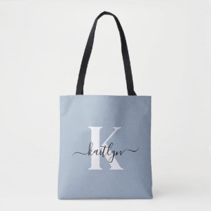 Bolsa Tote Monograma Elegante em Azul Poeirento em Letra de C
