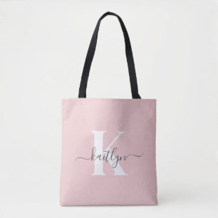 Bolsa Tote Monograma Elegante em Rosa Bege e Cinza