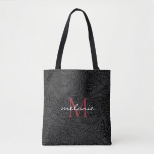 Bolsa Tote Monograma Elegante Preto Floral Vermelho Script