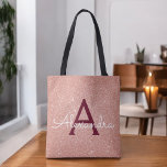 Bolsa Tote Monograma Elegante Rosa Rosa Dourada Burgundy Spar<br><div class="desc">Cor-de-rosa-pincelado - Gráfico de Monogramas Dourado e Borgonha Faux Sparkle e Glitter Elegante. Esta Lista de Livros pode ser personalizada para incluir seu nome inicial e primeiro.</div>