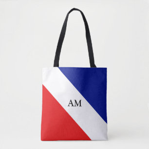 Bolsa Tote Monograma em Blue Red and White Diagonal Strike