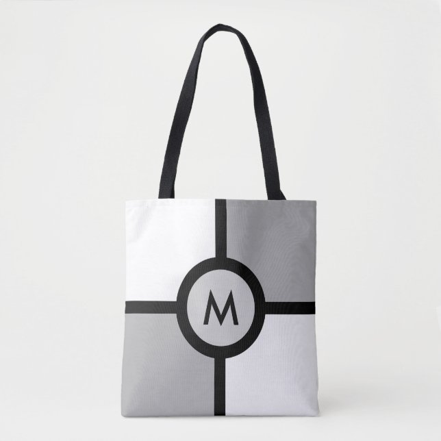 Bolsa Tote Monograma em Cinzas Abstrato preto e branco (Frente)