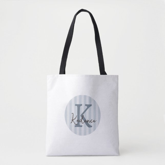 Bolsa Tote Monograma em Círculo com Listras Personalizadas em (Frente)