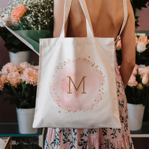 Bolsa Tote Monograma em Círculo de Aquarela Rosa Corado
