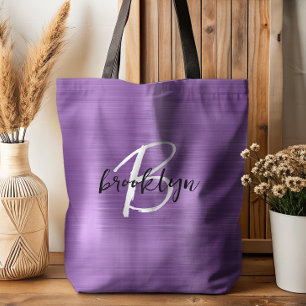 Bolsa Tote Monograma em letra de forma preta e branca em Meta