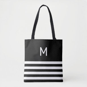 Bolsa Tote Monograma em Listras Pretas e Brancas