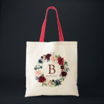 Bolsa Tote Monograma em negrito com Buquê<br><div class="desc">Um único saco floral com tema monograma, sacos de tote de casamento monograma adaptados especificamente ao seu futuro casamento. Este item é um solteiro da grande coleção de casamento do Buquê Burgundy. Visite a coleção ou o arquivo de selva de cores para ver mais itens correspondentes. Todos os elementos deste...</div>