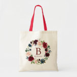 Bolsa Tote Monograma em negrito com Buquê<br><div class="desc">Um único saco floral com tema monograma, sacos de tote de casamento monograma adaptados especificamente ao seu futuro casamento. Este item é um solteiro da grande coleção de casamento do Buquê Burgundy. Visite a coleção ou o arquivo de selva de cores para ver mais itens correspondentes. Todos os elementos deste...</div>