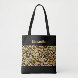 Bolsa Tote Monograma em Ouro e Impressão de Leopardo Preto Ch