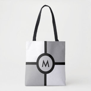 Bolsa Tote Monograma em Preto, Cinza e Branco Abstrato