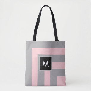 Bolsa Tote Monograma em Tira Leve Cinza e Rosa