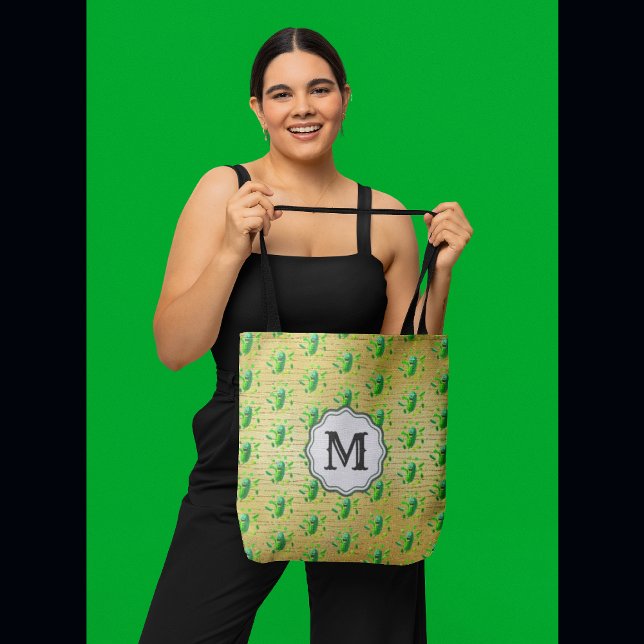 Bolsa Tote Monograma Engraçado Pickleman (Preppy trendy look with your monogram!)
