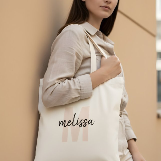 Bolsa Tote Monograma Escrito à Mão Pincel Simples (Criador carregado)