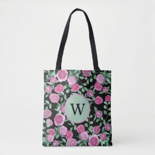 Bolsa Tote Monograma Eucalyptus Rosa Watercolor Design