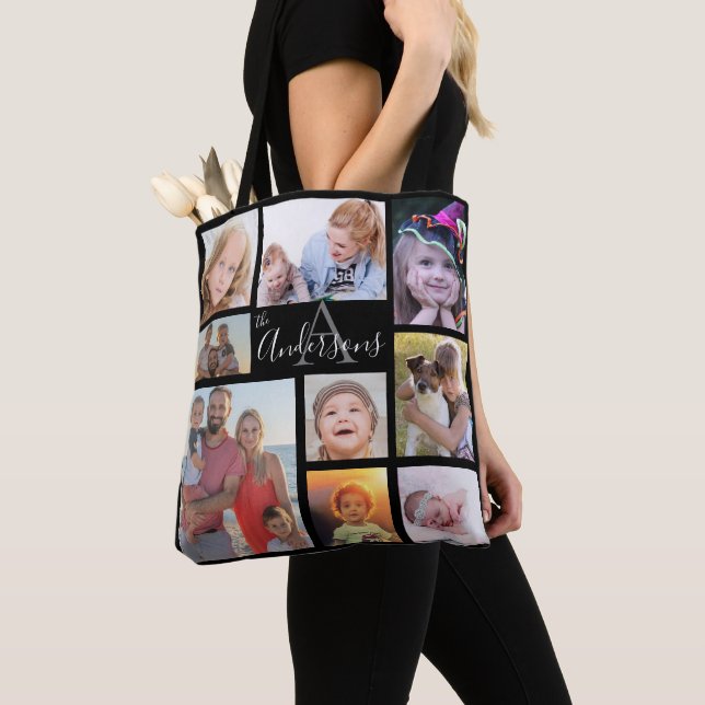 Bolsa Tote Monograma Família Oito Foto Personalizada (Close Up)