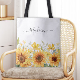 Bolsa Tote Monograma Flor Amarelo Girassol Floral Botânica