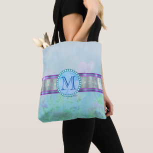 Bolsa Tote Monograma Floral Azul Pastel