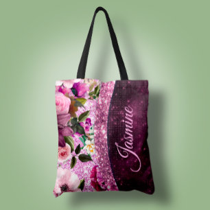 Bolsa Tote Monograma floral bicolor cor-de-rosa púrpura