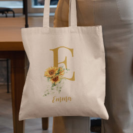 Bolsa Tote Monograma floral bonito e nome personalizado