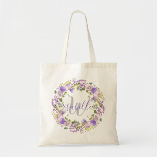 Bolsa Tote Monograma Floral bonito Roxo Bridesmaid