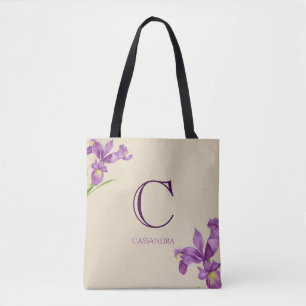 Bolsa Tote Monograma Floral Botânico Púrpura de Cores Aquá