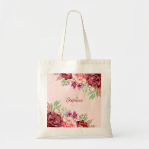 Bolsa Tote Monograma Floral Burgundy Blush PInk Watercolor