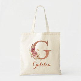 Bolsa Tote Monograma Floral com Brilho Rosa Blush Letra G