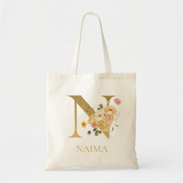 Bolsa Tote Monograma Floral com Letra Dourada N em