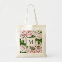 Bolsa Tote Monograma Floral Cor-de-Rosa Blush, Inicial