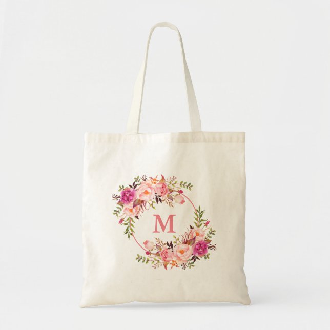 Bolsa Tote Monograma floral cor-de-rosa da grinalda da (Frente)