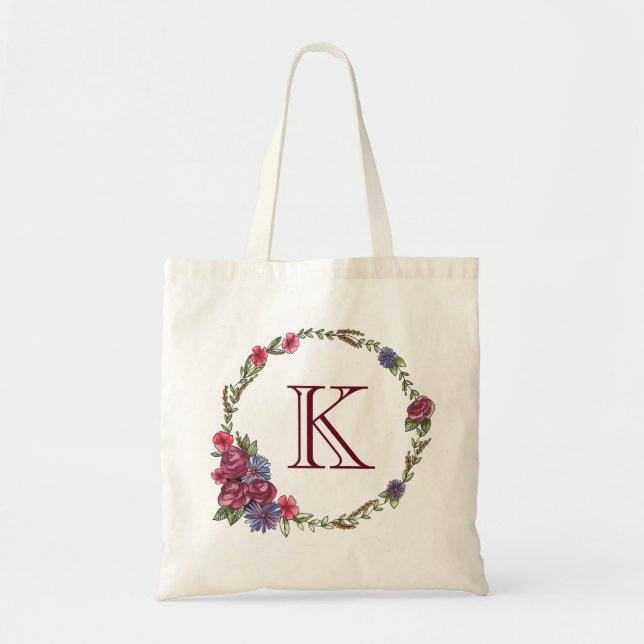 Bolsa Tote Monograma floral da grinalda (Frente)