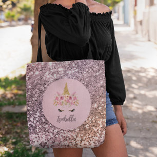 Bolsa Tote Monograma Floral da Unicorn Rosa