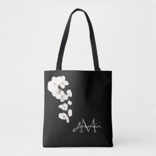 Bolsa Tote Monograma Floral das Orquídeas Negras e Brancas Mo